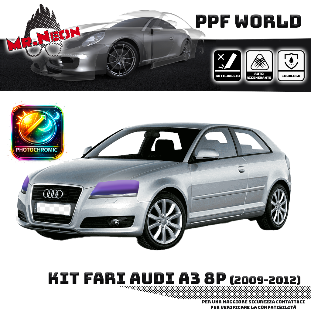 Kit PPF Fari Anteriori compatibile con Audi A3 8P (2009–2012) – Pellicola Protettiva Pretagliata