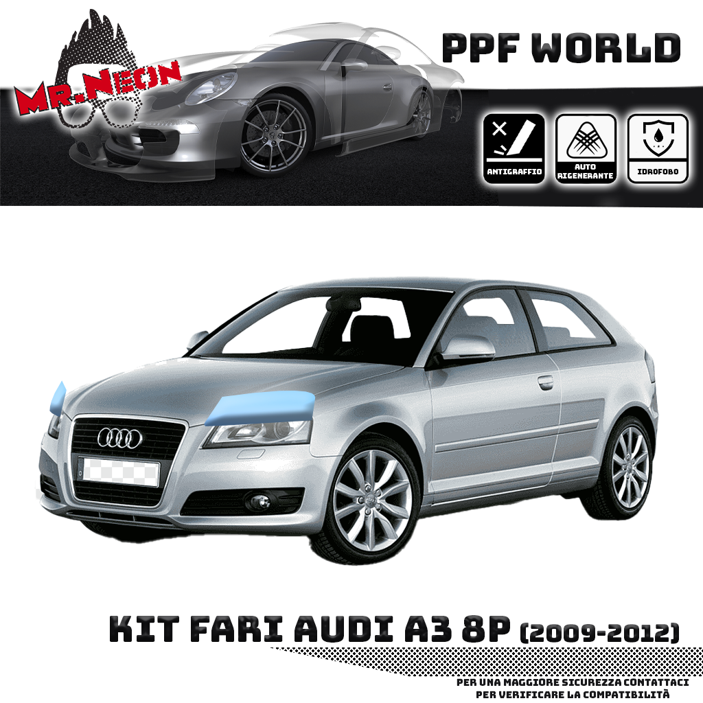 Kit PPF Fari Anteriori compatibile con Audi A3 8P (2009–2012) – Pellicola Protettiva Pretagliata