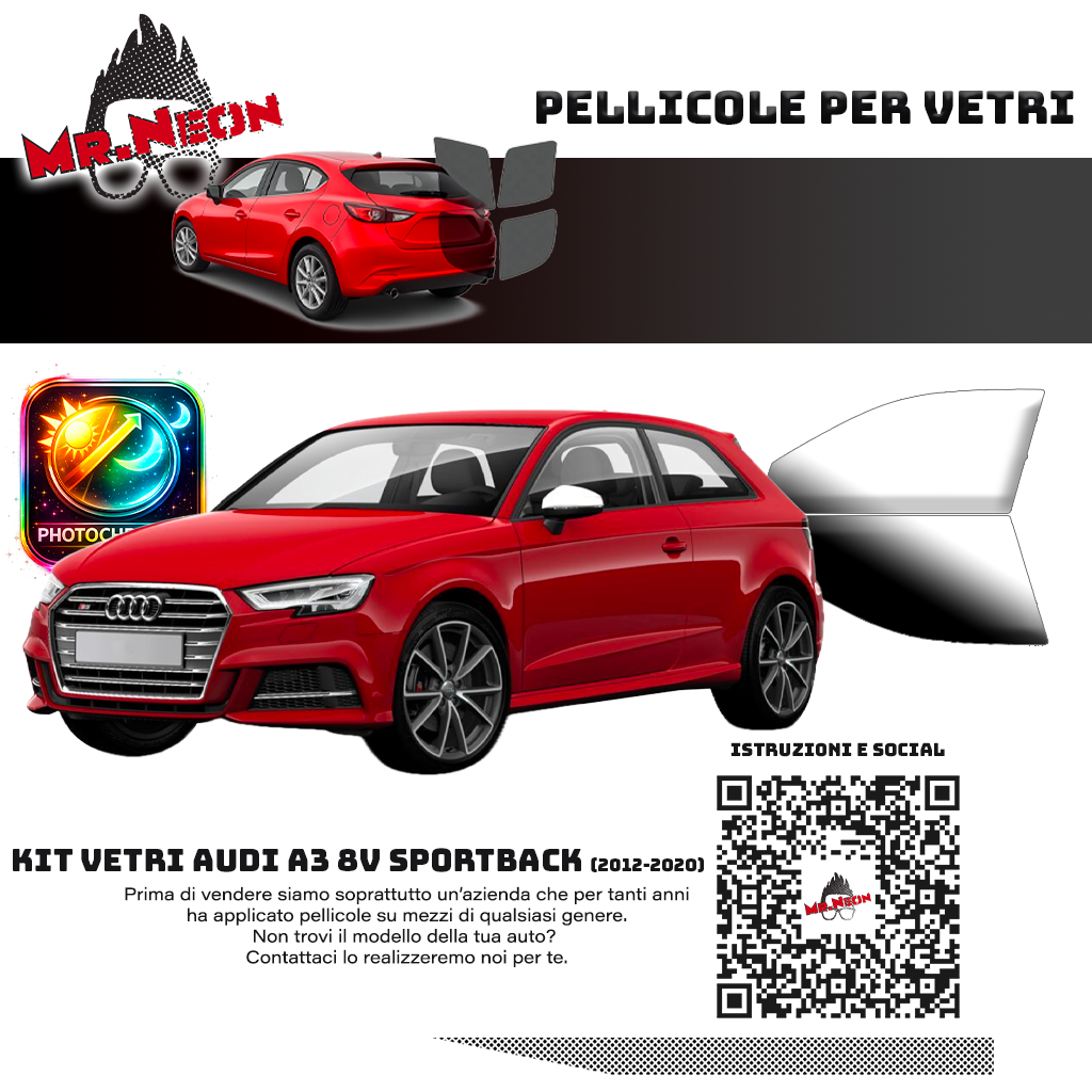 Kit Pellicole Oscuramento Vetri Anteriori Audi A3 8V 2012-2020 – Pretagliati