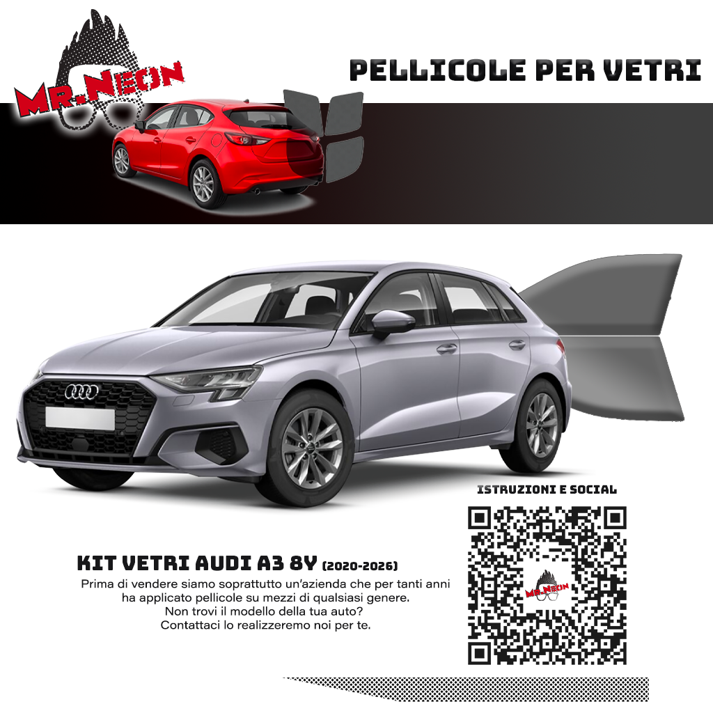 Kit Oscuramento Vetri Anteriori Audi A3 8Y 2020-2026 – TPU Pretagliato