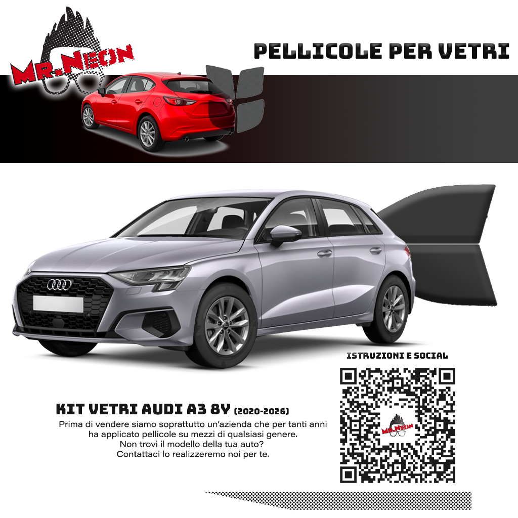 Kit Oscuramento Vetri Anteriori Audi A3 8Y 2020-2026 – TPU Pretagliato