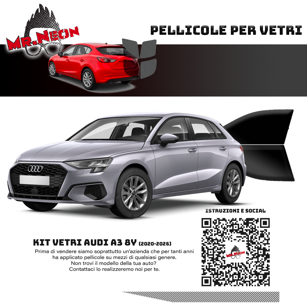 Kit Oscuramento Vetri Anteriori Audi A3 8Y 2020-2026 – TPU Pretagliato