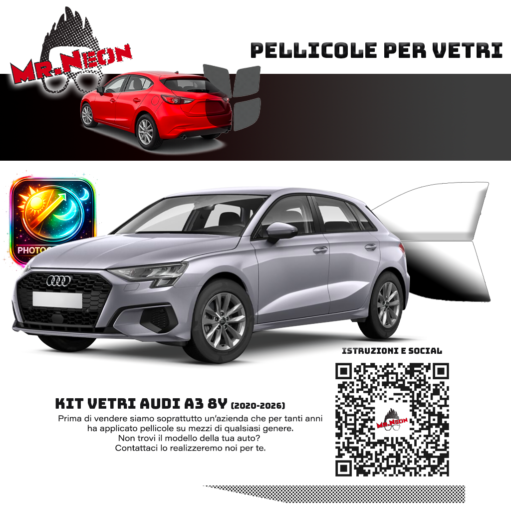 Kit Oscuramento Vetri Anteriori Audi A3 8Y 2020-2026 – TPU Pretagliato