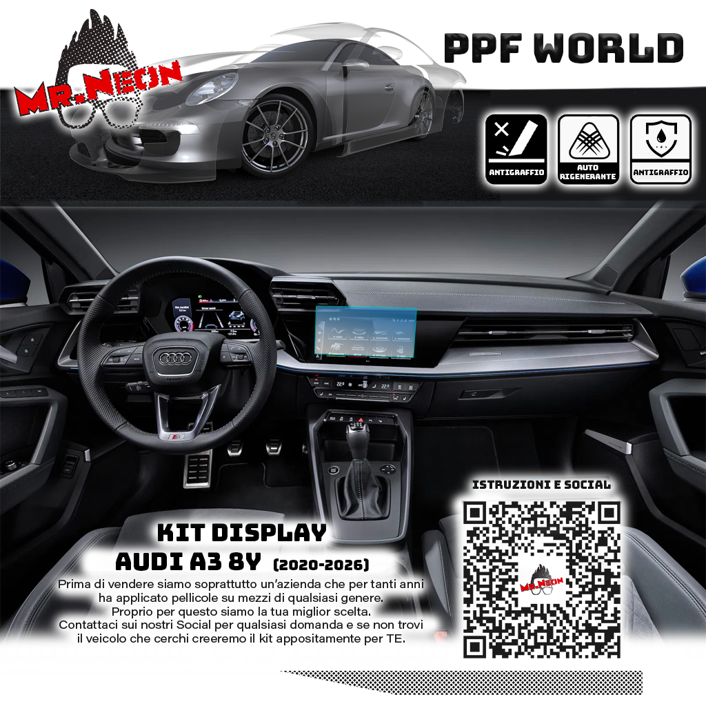 Kit Pellicola Protettiva Display Audi A3 8Y 2020-2026 – PPF Lucido o Opaco Pretagliato