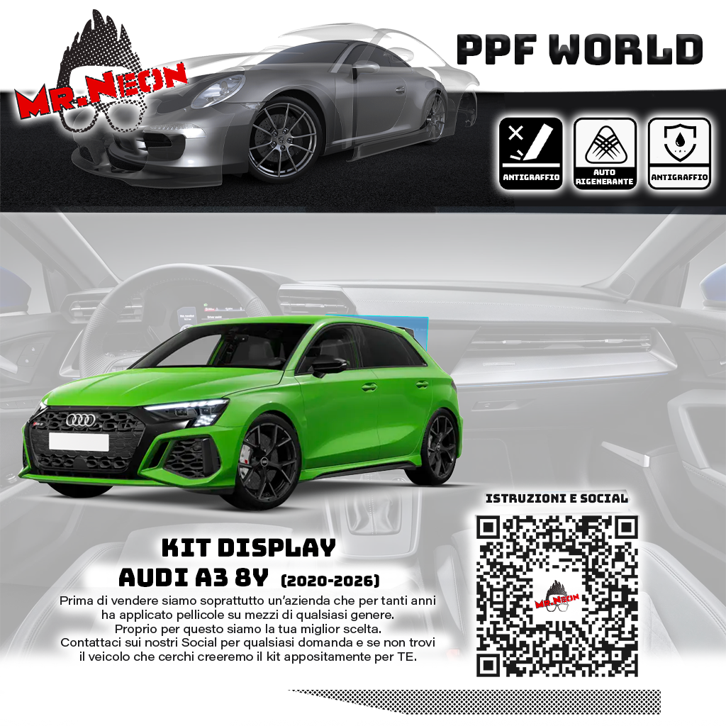 Kit Pellicola Protettiva Display Audi A3 8Y 2020-2026 – PPF Lucido o Opaco Pretagliato