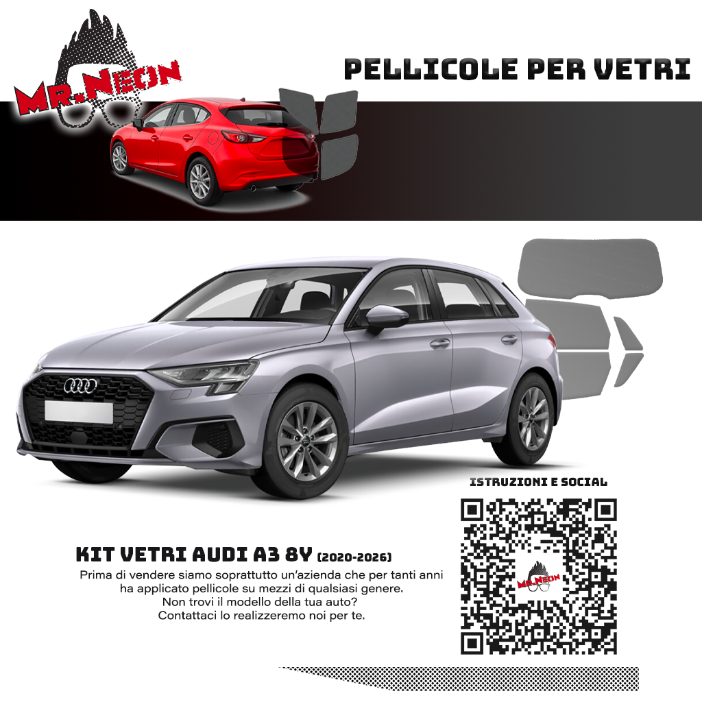 Kit Oscuramento Vetri Posteriori Audi A3 8Y 2020-2026 – TPU Pretagliato