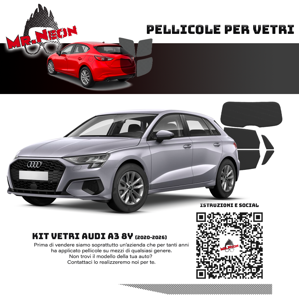 Kit Oscuramento Vetri Posteriori Audi A3 8Y 2020-2026 – TPU Pretagliato