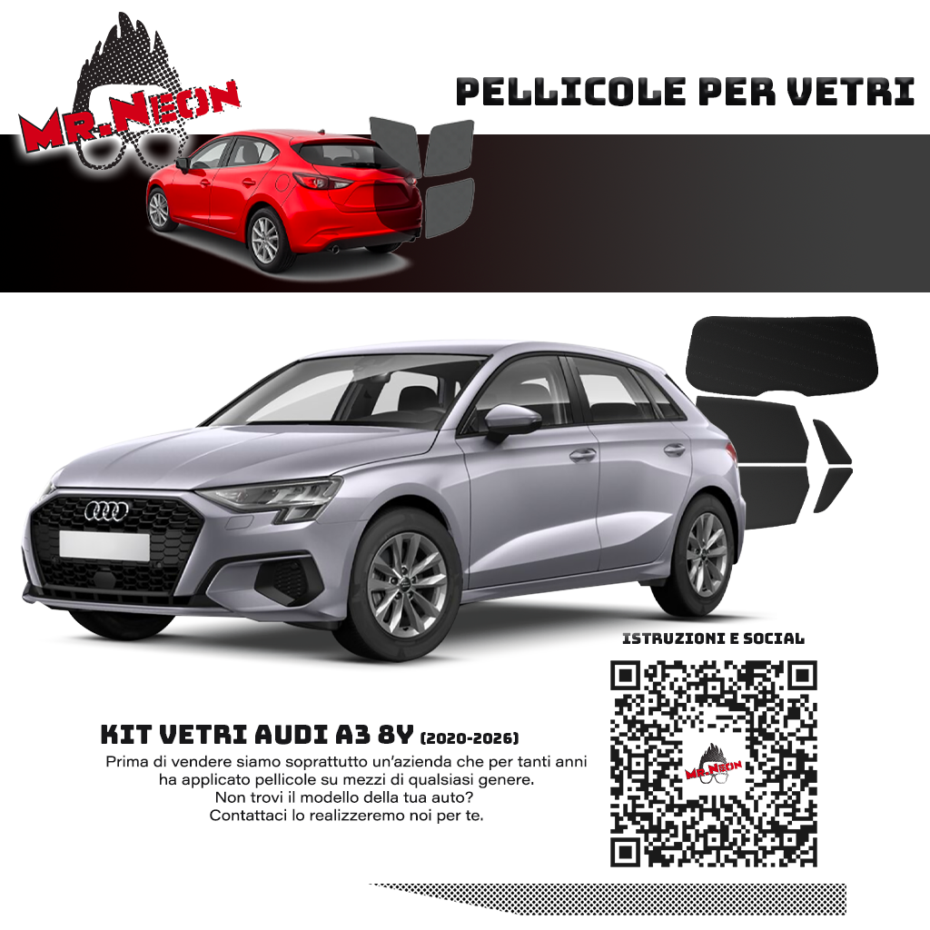 Kit Oscuramento Vetri Posteriori Audi A3 8Y 2020-2026 – TPU Pretagliato