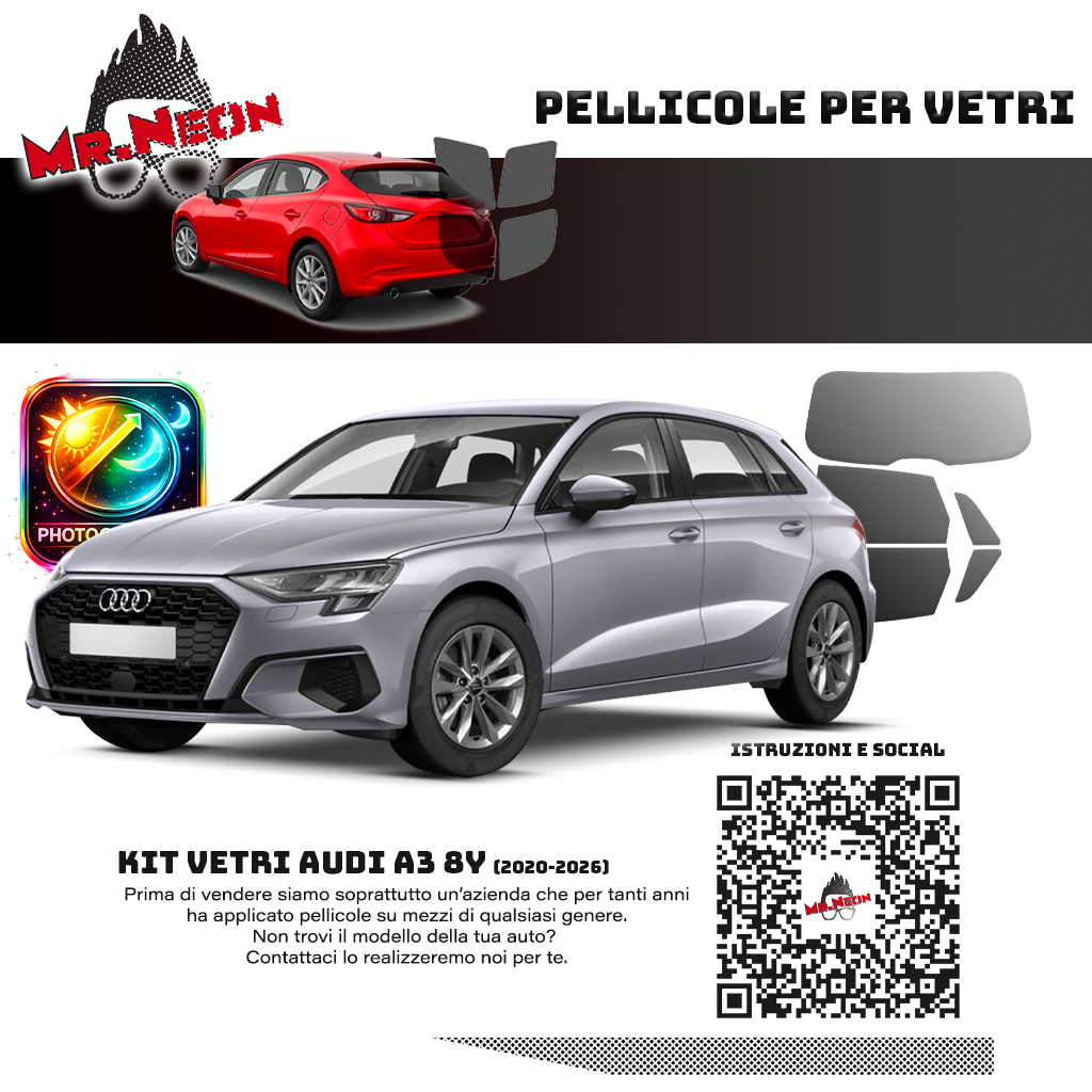 Kit Oscuramento Vetri Posteriori Audi A3 8Y 2020-2026 – TPU Pretagliato