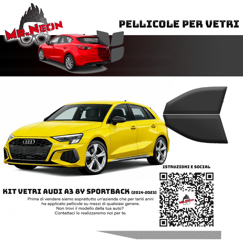 Kit Pellicole Oscuramento Vetri Anteriori Audi A3 8Y 2020-2026 – Pretagliati