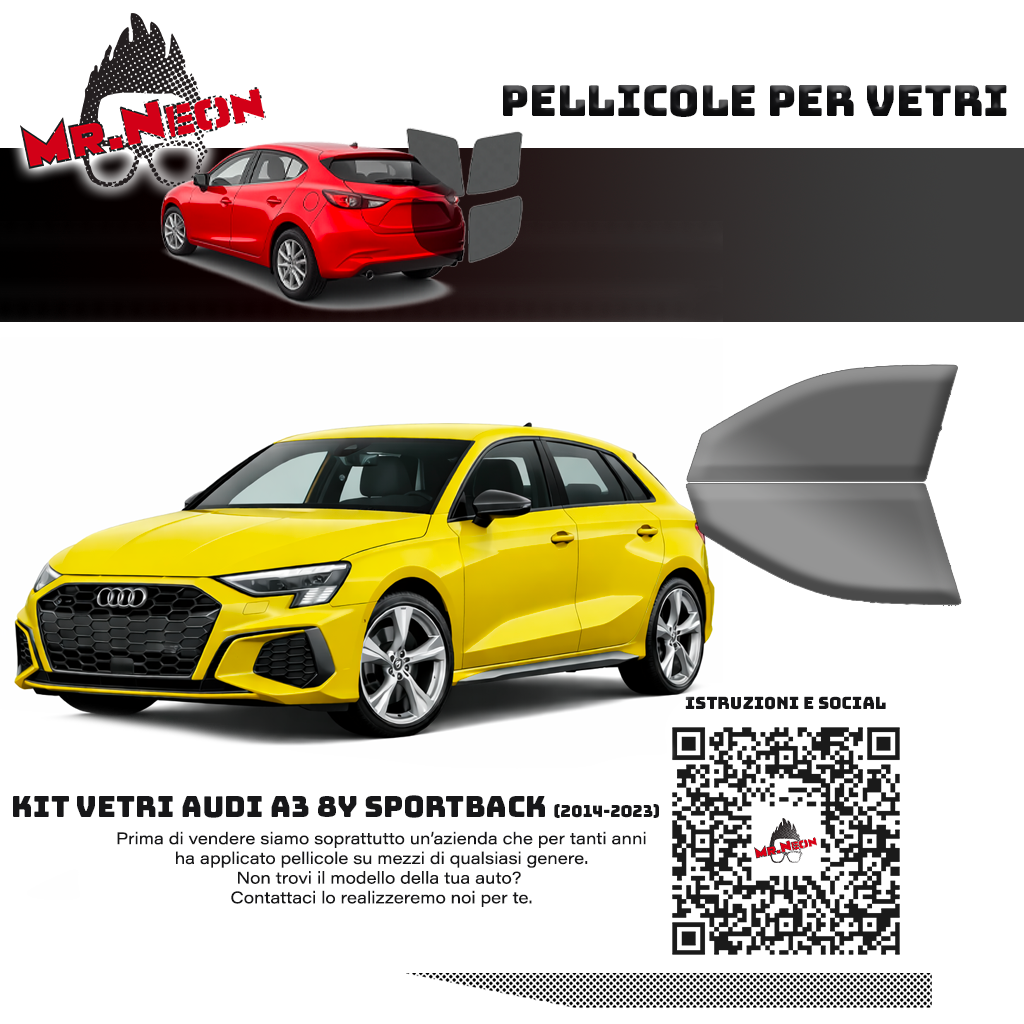 Kit Pellicole Oscuramento Vetri Anteriori Audi A3 8Y 2020-2026 – Pretagliati