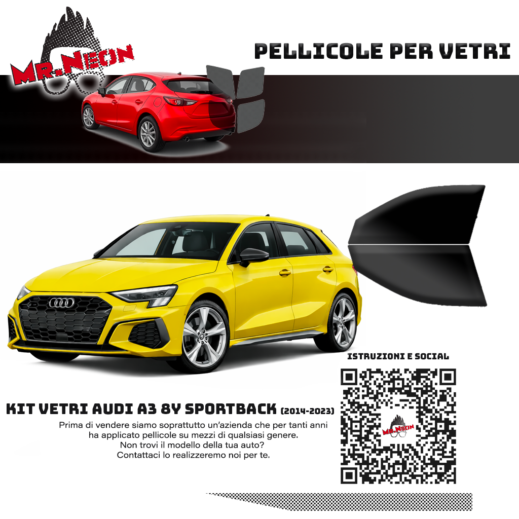 Kit Pellicole Oscuramento Vetri Anteriori Audi A3 8Y 2020-2026 – Pretagliati