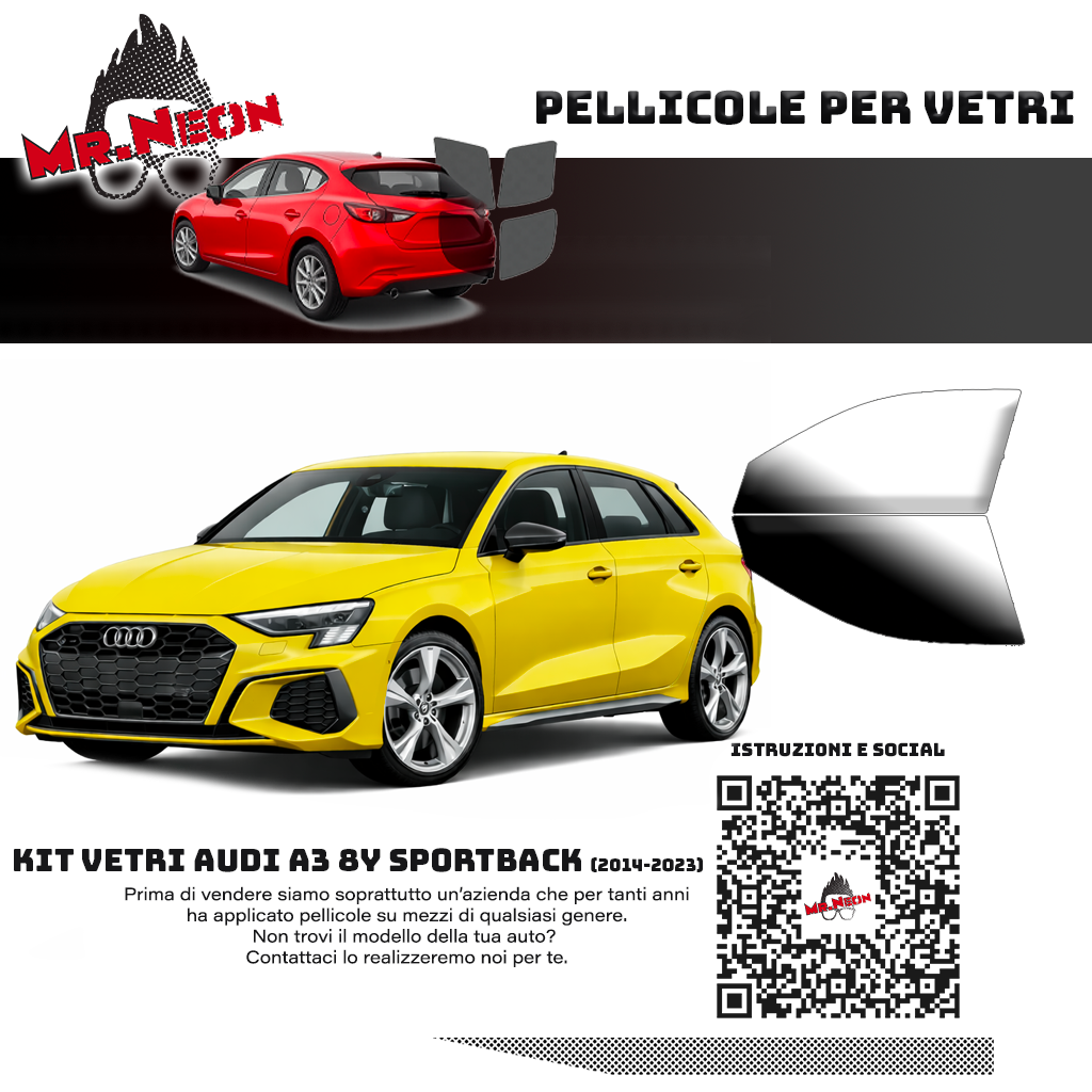 Kit Pellicole Oscuramento Vetri Anteriori Audi A3 8Y 2020-2026 – Pretagliati