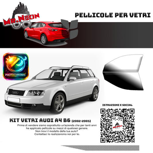 Kit Pellicole Fotocromatiche Vetri Anteriori Audi A4 B6 (2000–2004) – Oscuramento Dinamico Pretagliato