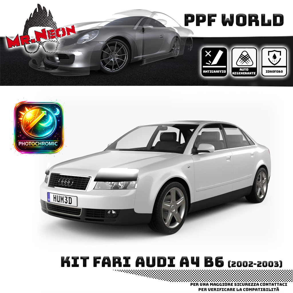 Kit Pellicola Protettiva Fari Audi A4 B6 (2000–2004) – PPF Trasparente o Fotocromatico Pretagliato