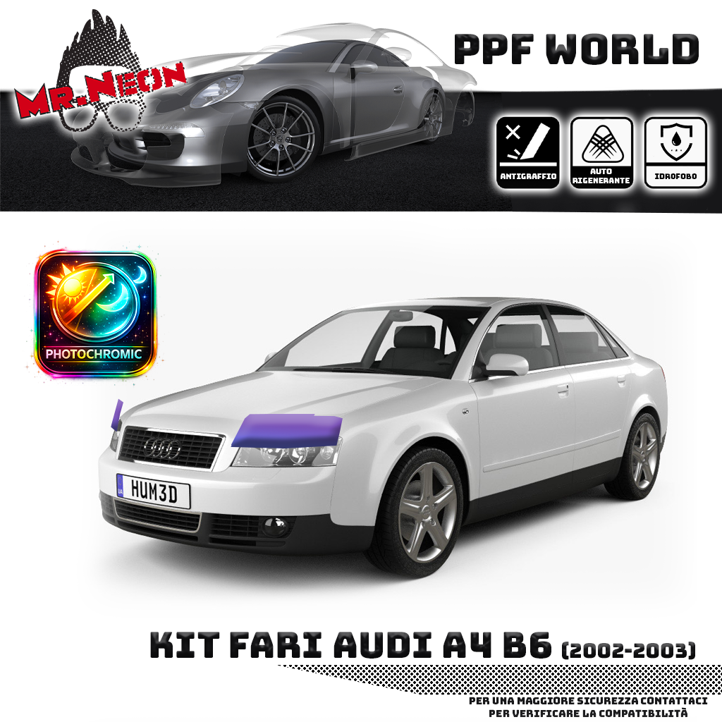 Kit Pellicola Protettiva Fari Audi A4 B6 (2000–2004) – PPF Trasparente o Fotocromatico Pretagliato
