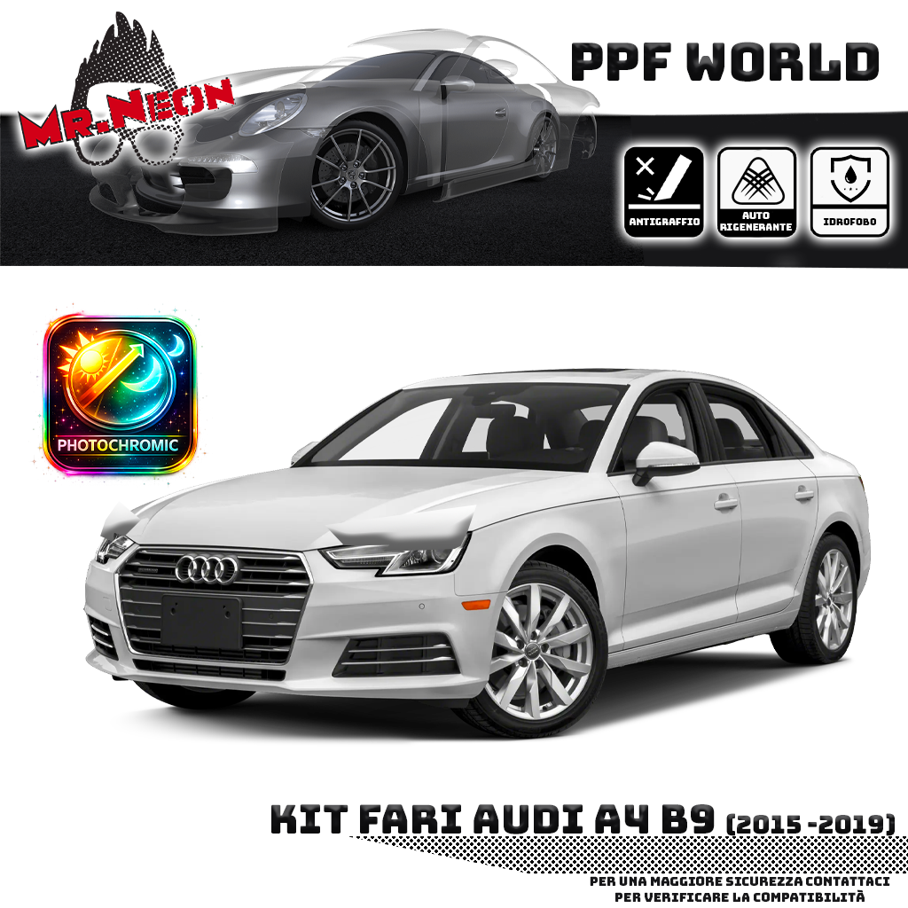 Kit Pellicola Protettiva Fari Audi A4 B9 (2015–2019) – PPF Trasparente o Fotocromatico Pretagliato
