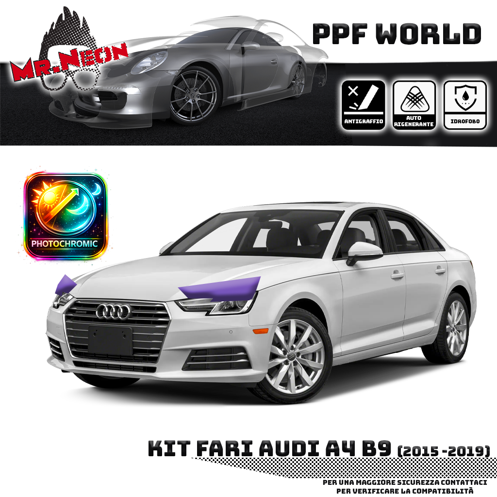 Kit Pellicola Protettiva Fari Audi A4 B9 (2015–2019) – PPF Trasparente o Fotocromatico Pretagliato