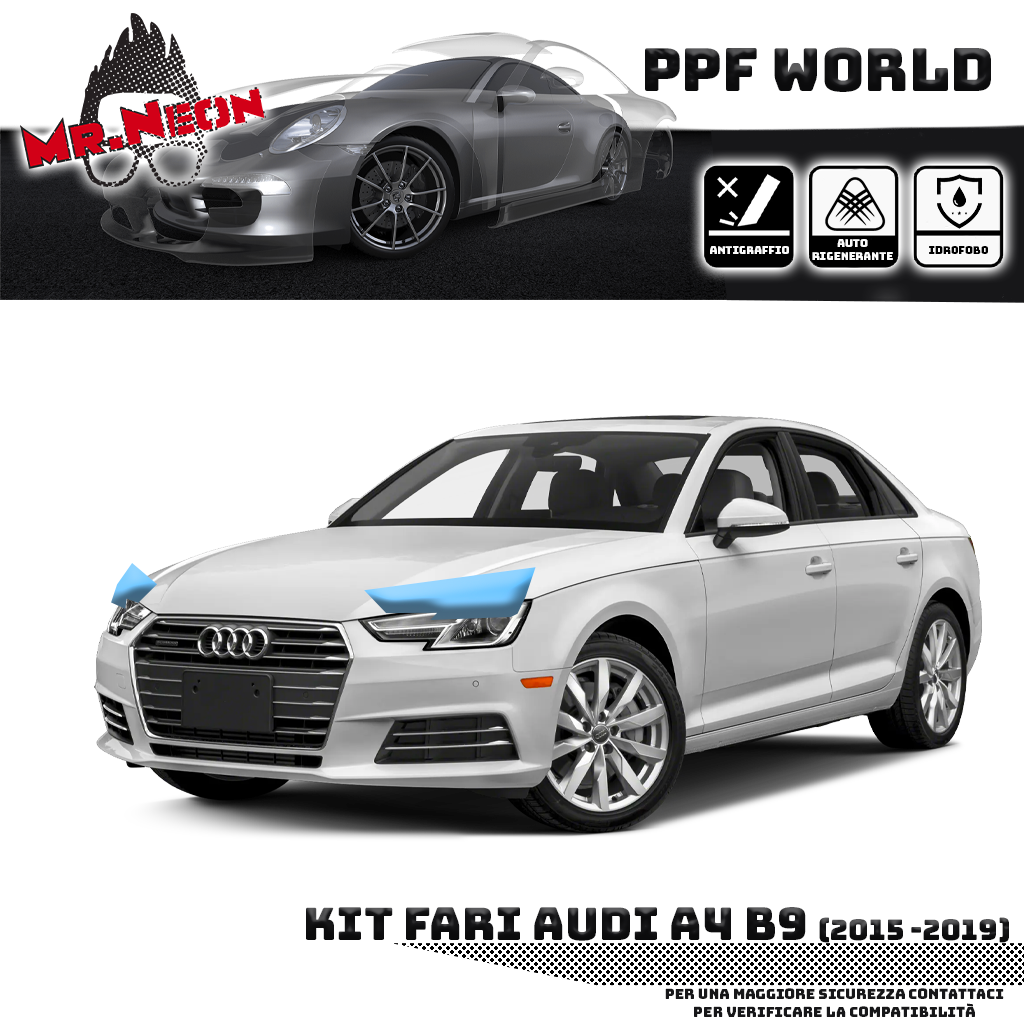 Kit Pellicola Protettiva Fari Audi A4 B9 (2015–2019) – PPF Trasparente o Fotocromatico Pretagliato