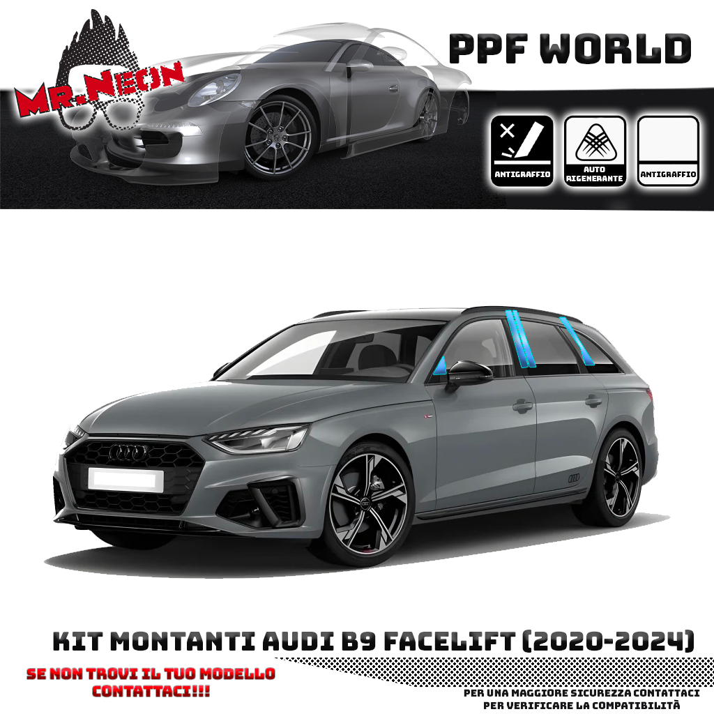 Kit PPF Montanti Audi A4 B9 Facelift 2020-2024 – 8 Pezzi Pretagliati