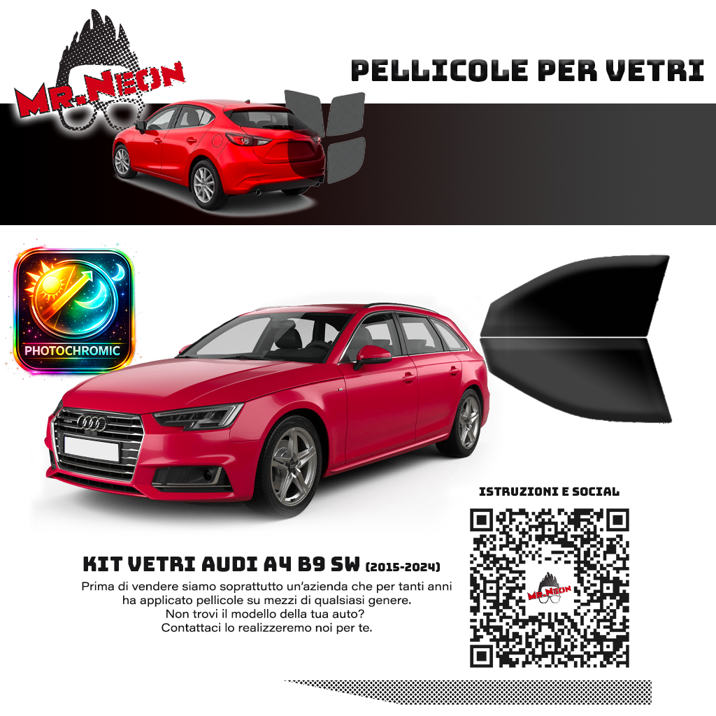 Kit Pellicole Oscuramento Vetri Anteriori Audi A4 B9 SW 2015-2024 – Pretagliati
