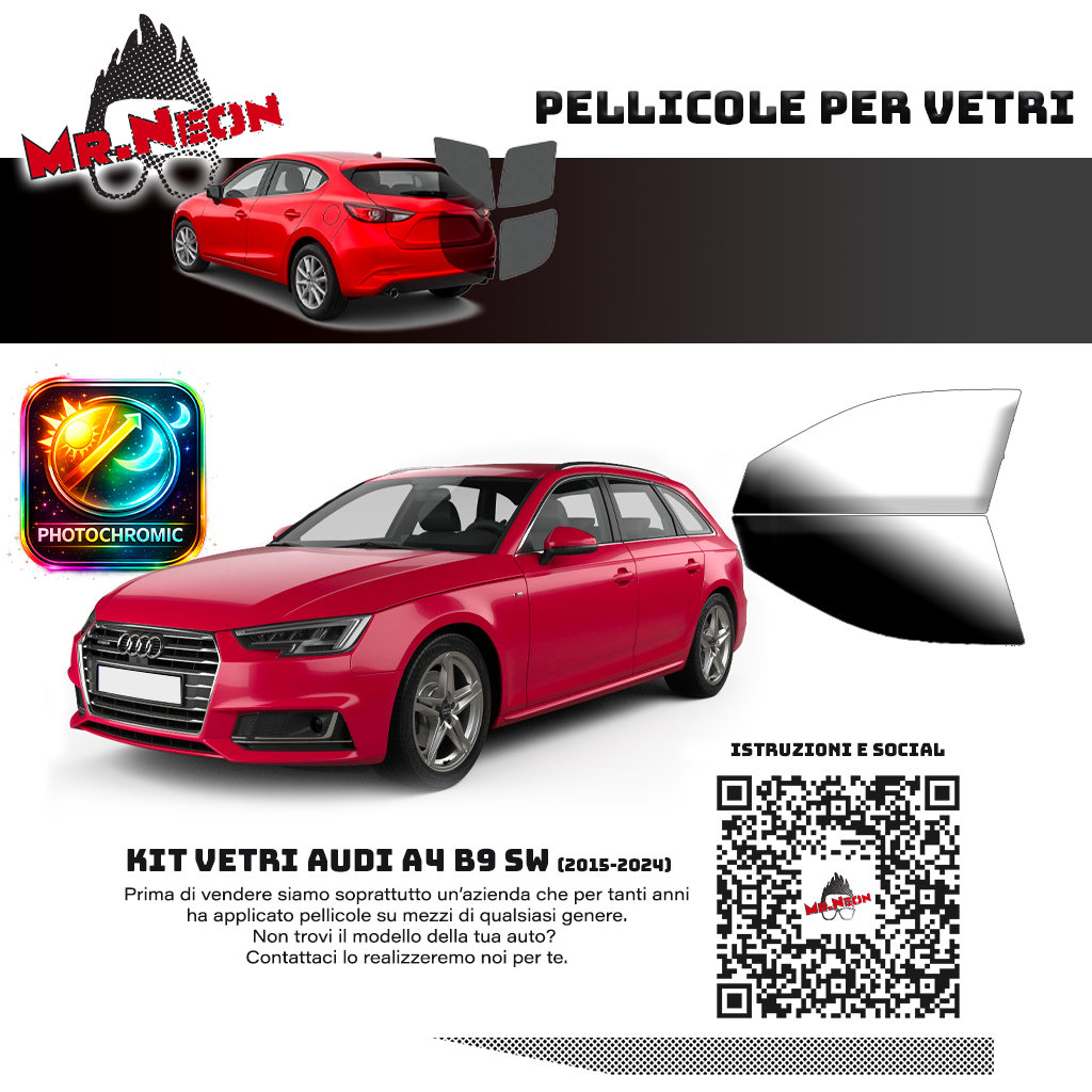 Kit Pellicole Oscuramento Vetri Anteriori Audi A4 B9 SW 2015-2024 – Pretagliati