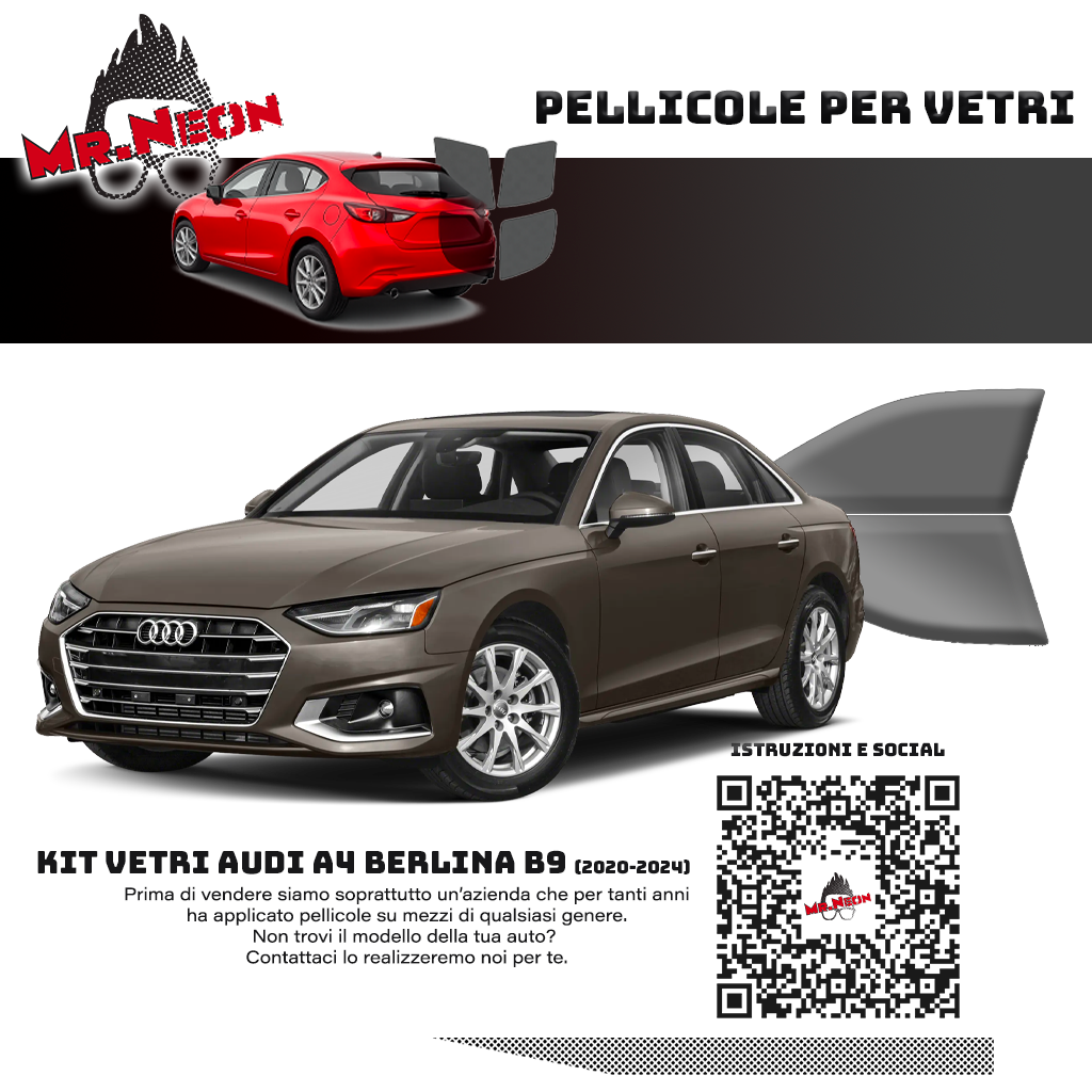 Kit Oscuramento Vetri Anteriori Audi A4 Berlina B9 2020-2024 – TPU Pretagliato