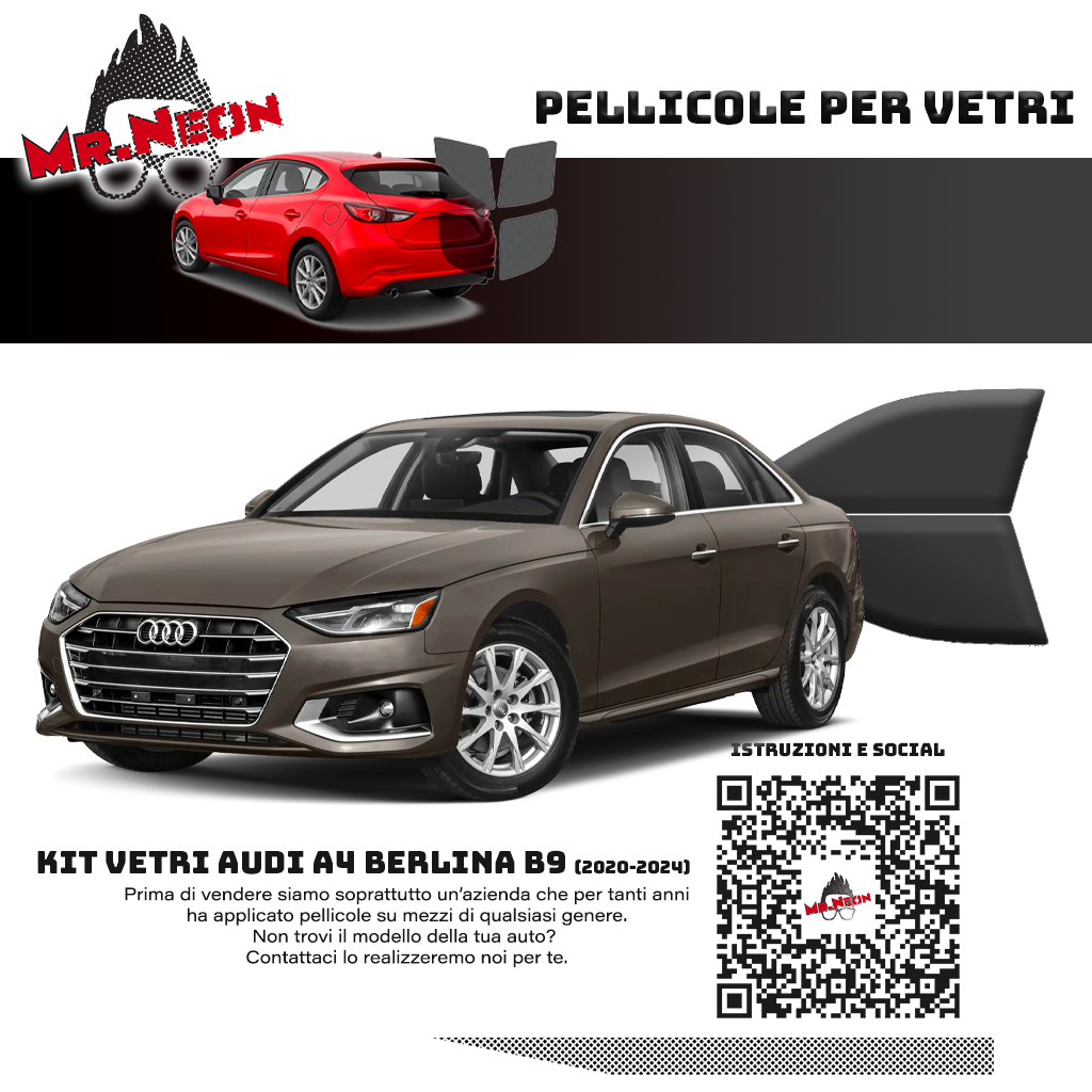 Kit Oscuramento Vetri Anteriori Audi A4 Berlina B9 2020-2024 – TPU Pretagliato