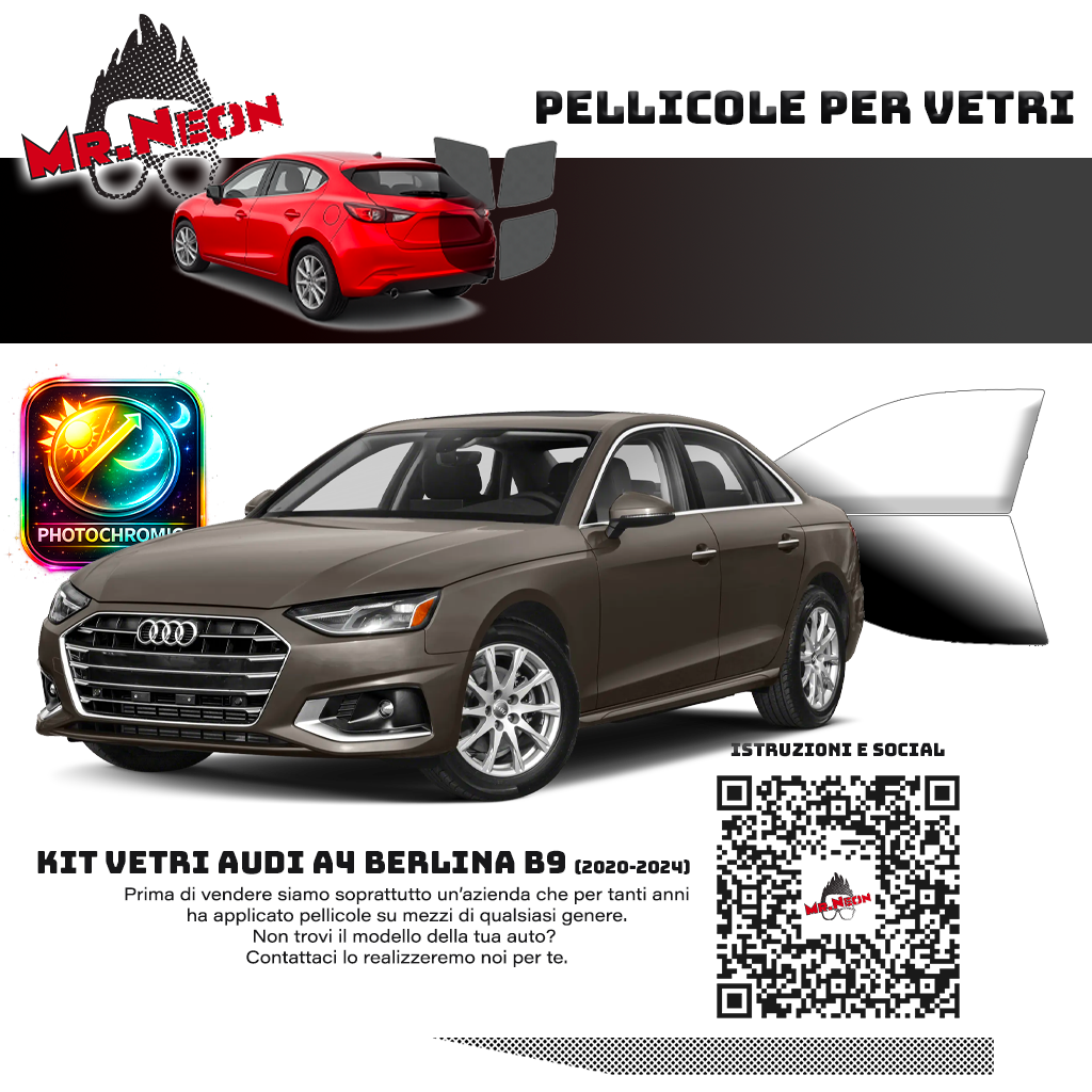 Kit Oscuramento Vetri Anteriori Audi A4 Berlina B9 2020-2024 – TPU Pretagliato