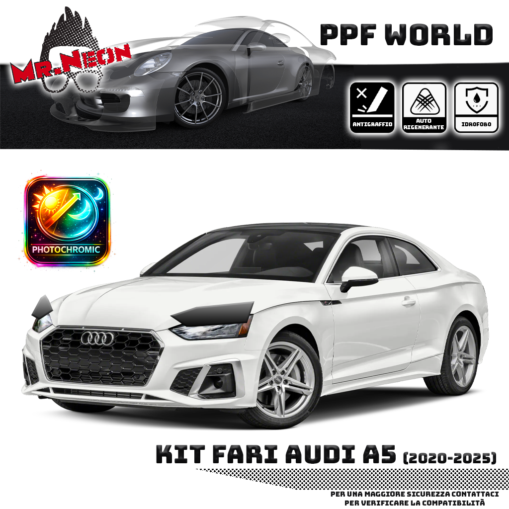 Kit Pellicola Protettiva Fari Audi A5 2020-2025 – PPF Trasparente o Fotocromatico Pretagliato