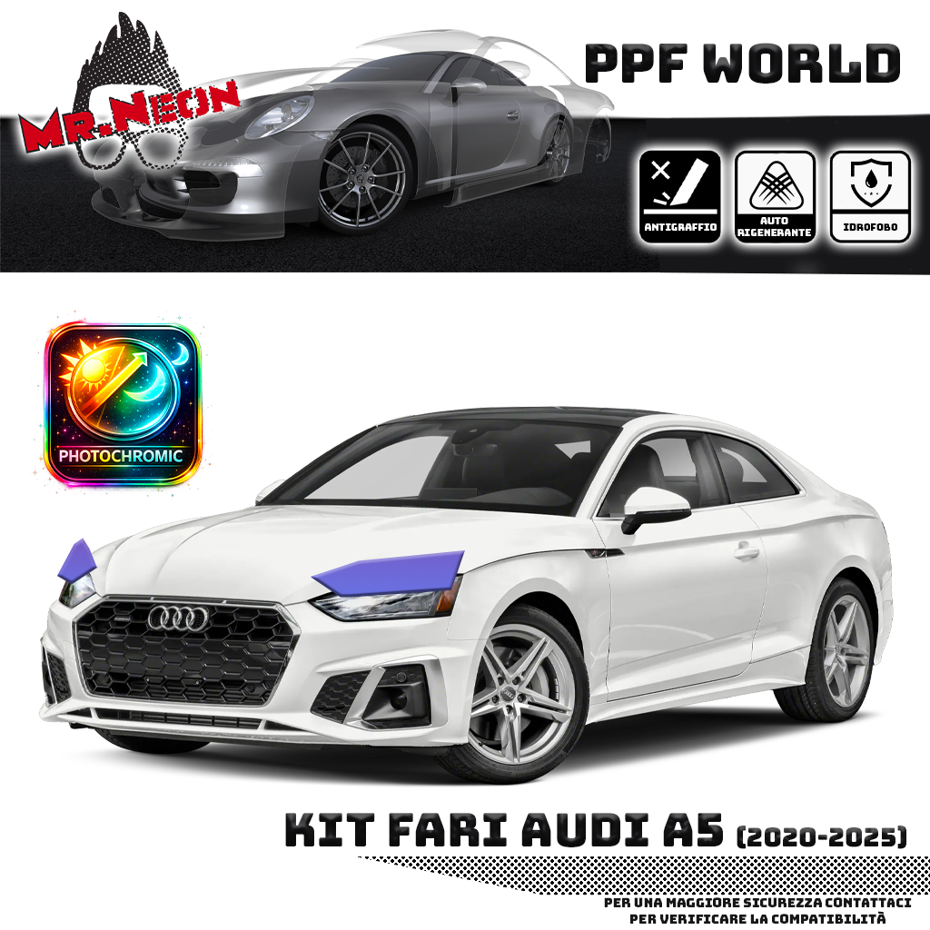 Kit Pellicola Protettiva Fari Audi A5 2020-2025 – PPF Trasparente o Fotocromatico Pretagliato