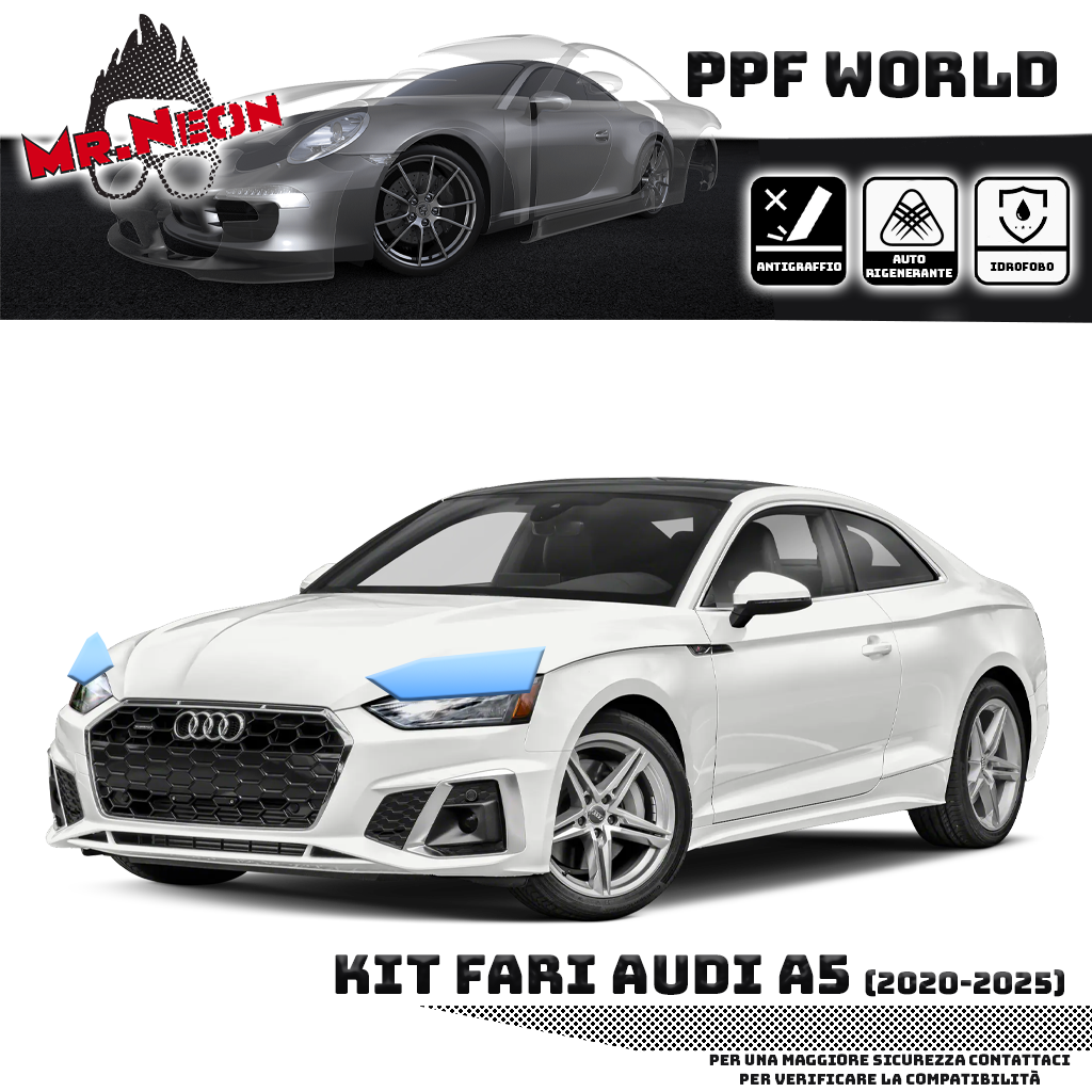 Kit Pellicola Protettiva Fari Audi A5 2020-2025 – PPF Trasparente o Fotocromatico Pretagliato