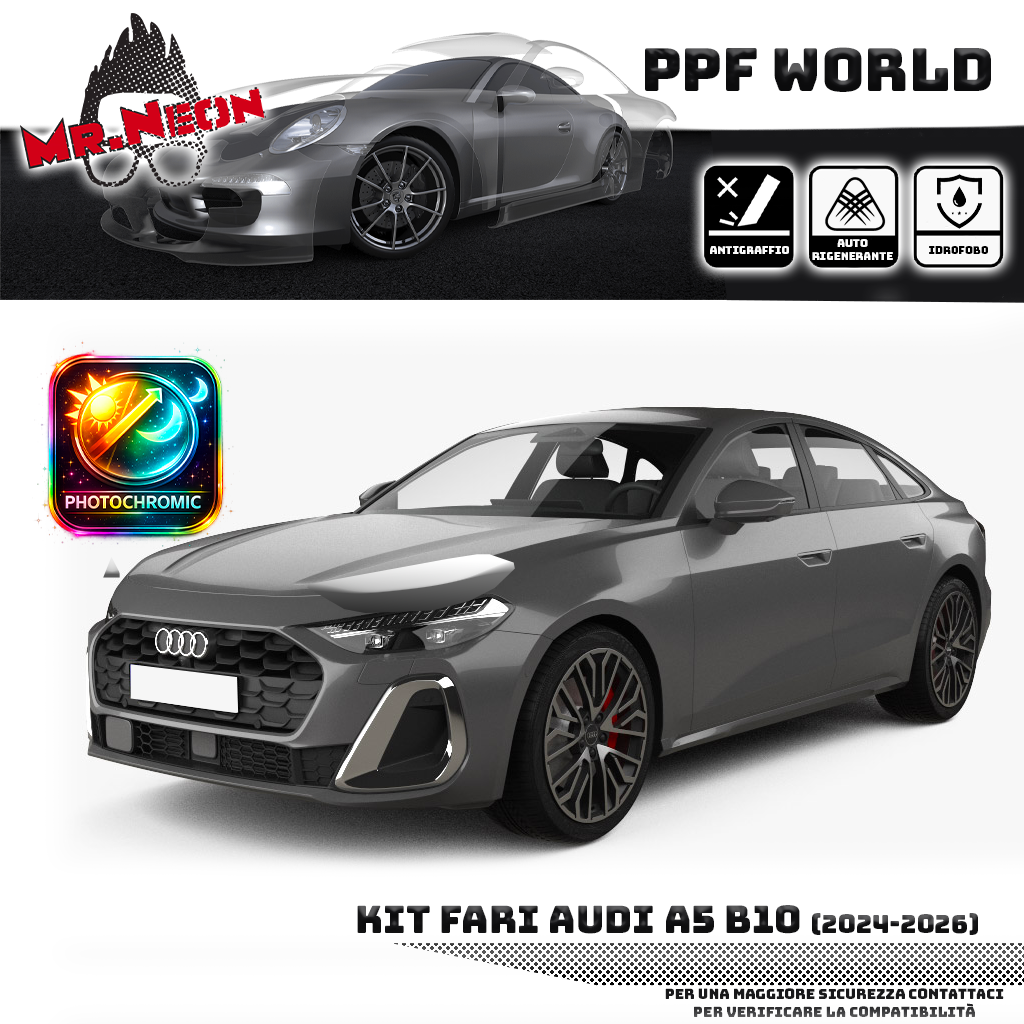 Kit Pellicola Protettiva Fari Audi A5 2024-2026 – PPF Trasparente o Fotocromatico Pretagliato