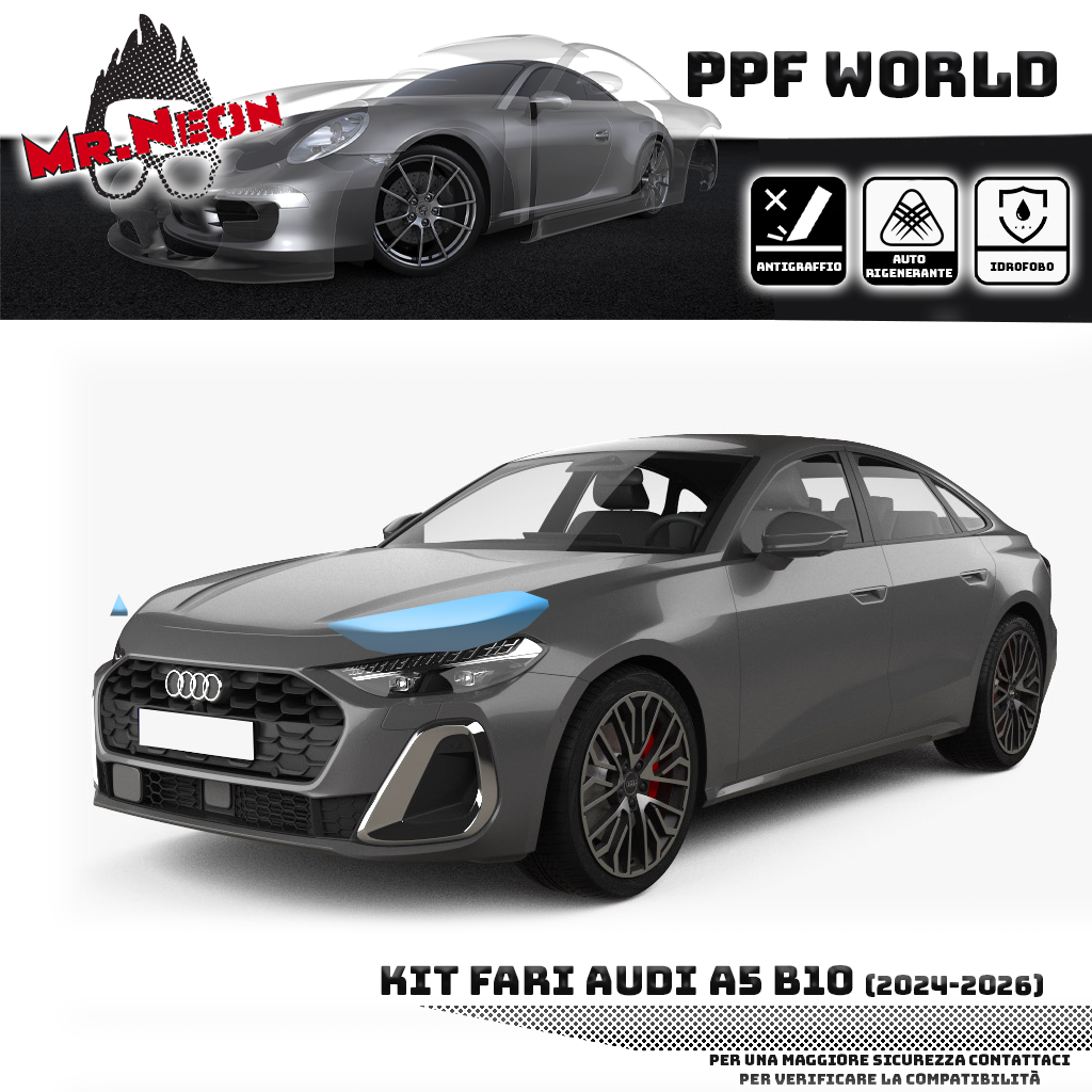 Kit Pellicola Protettiva Fari Audi A5 2024-2026 – PPF Trasparente o Fotocromatico Pretagliato