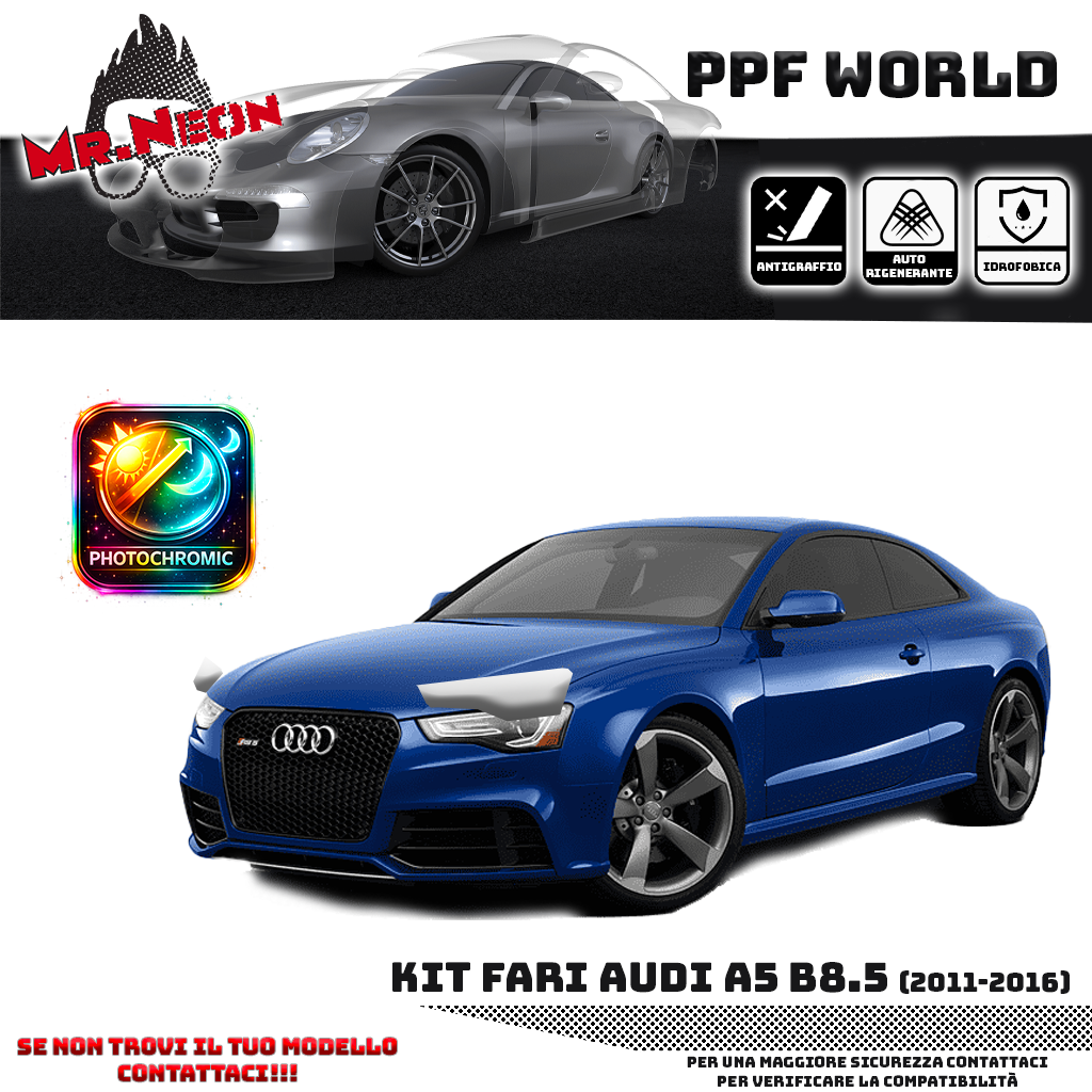 Kit Pellicola Protettiva Fari Audi A5 B8.5 (2011–2016) – PPF Trasparente o Fotocromatico Pretagliato