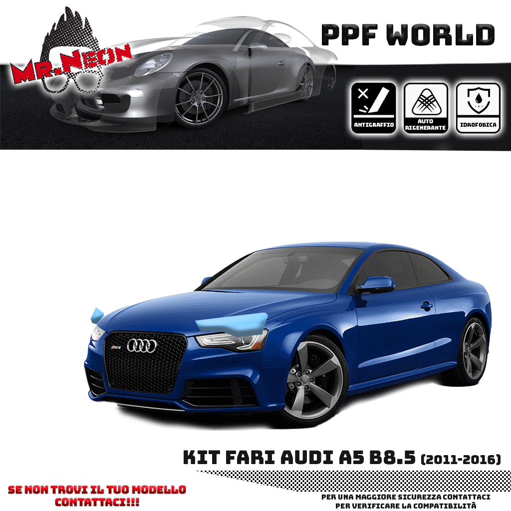 Kit Pellicola Protettiva Fari Audi A5 B8.5 (2011–2016) – PPF Trasparente o Fotocromatico Pretagliato
