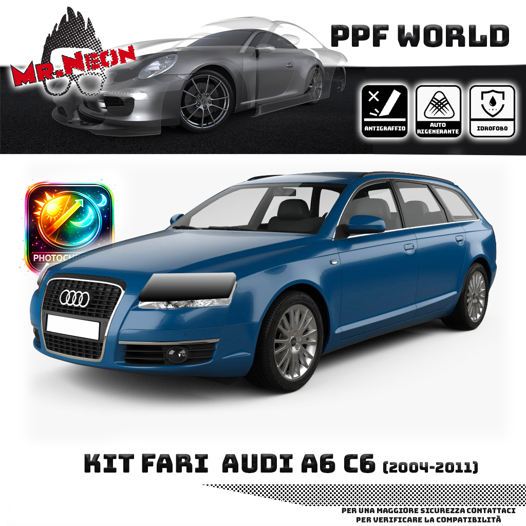 Kit Pellicola Protettiva Fari Audi A6 C6 2004-2011 – PPF Trasparente o Fotocromatico Pretagliato