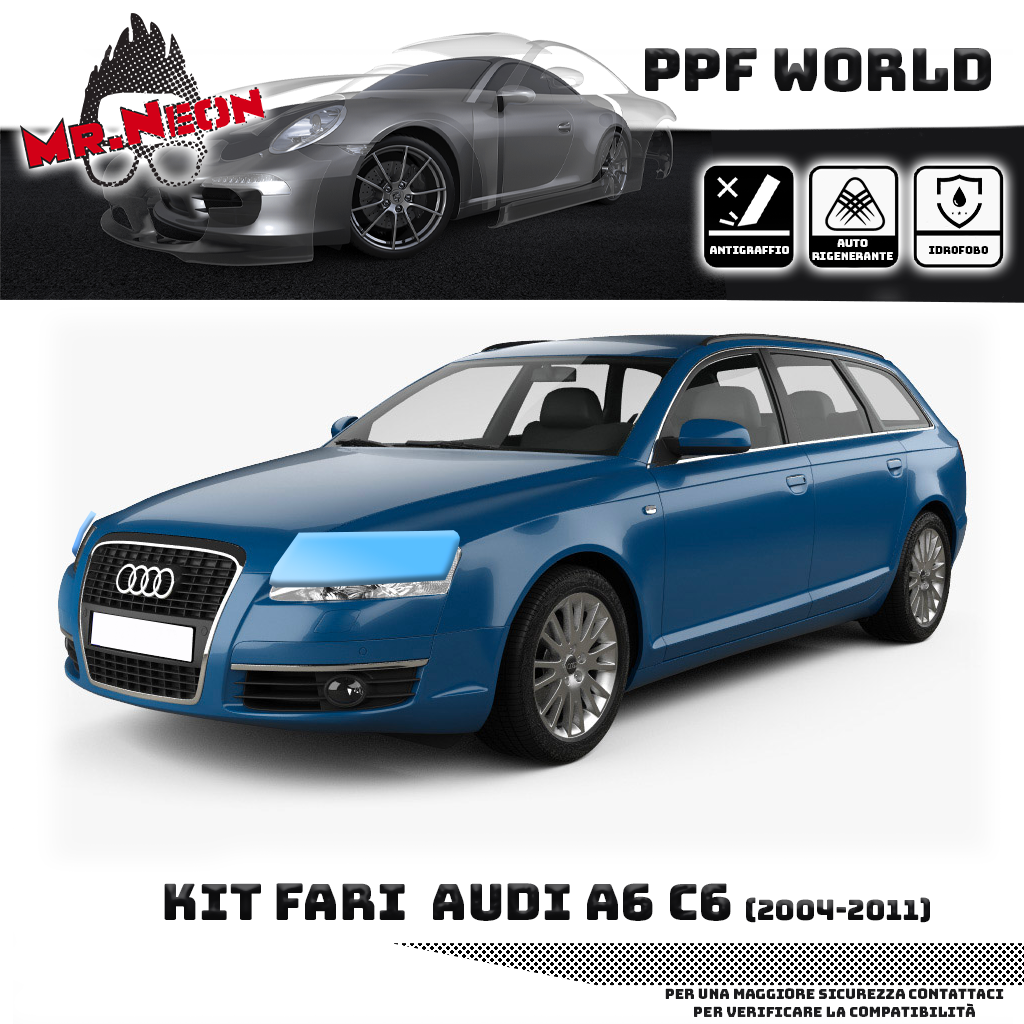 Kit Pellicola Protettiva Fari Audi A6 C6 2004-2011 – PPF Trasparente o Fotocromatico Pretagliato