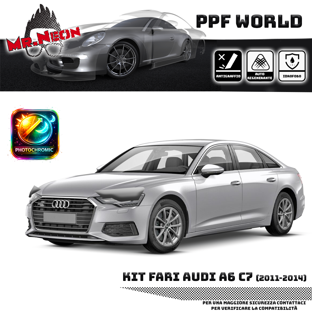 Kit Pellicola Protettiva Fari Audi A6 C7 2011-2018 – PPF Trasparente o Fotocromatico Pretagliato