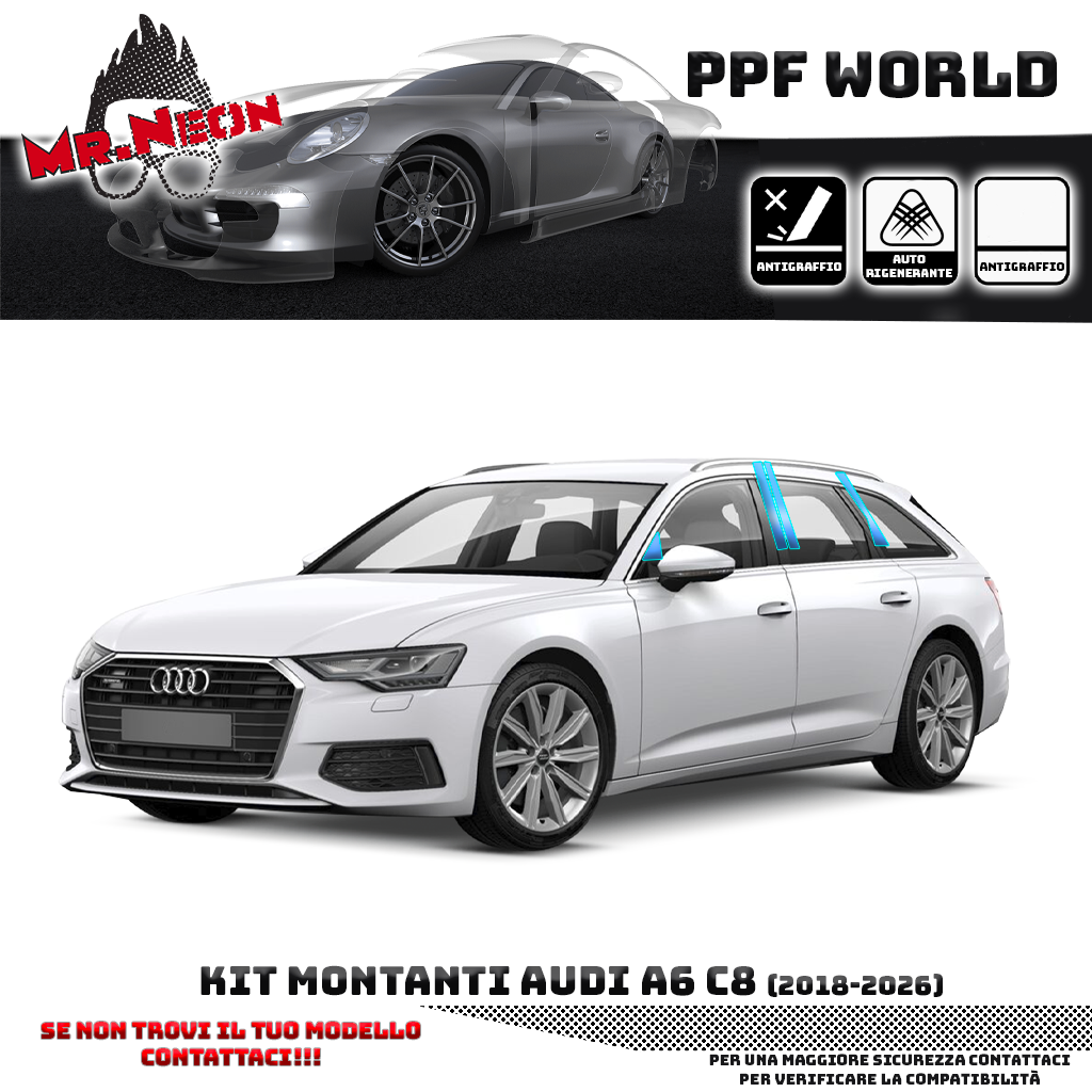 Kit PPF Montanti Audi A6 C8 Avant 2018-2026 – 8 Pezzi Pretagliati