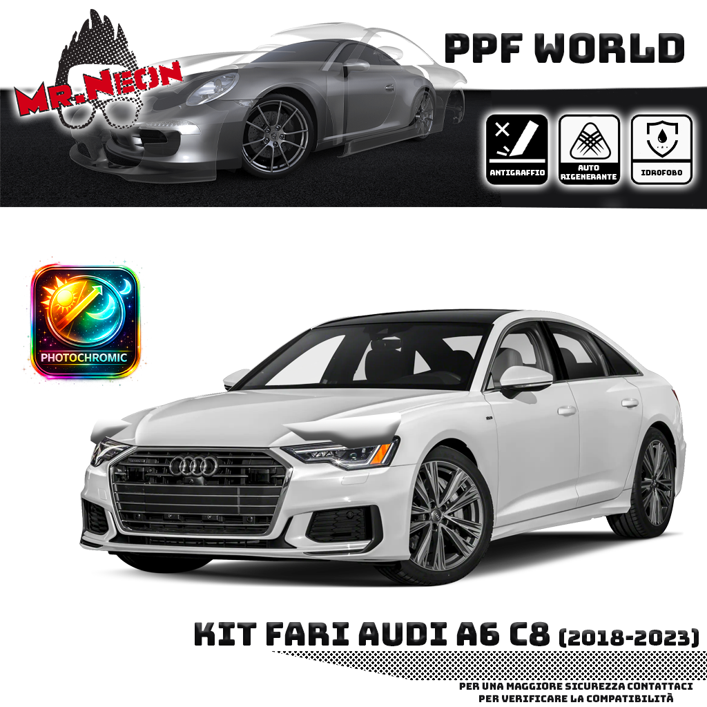 Kit Pellicola Protettiva Fari Audi A6 C8 (2018–2023) – PPF Trasparente o Fotocromatico Pretagliato
