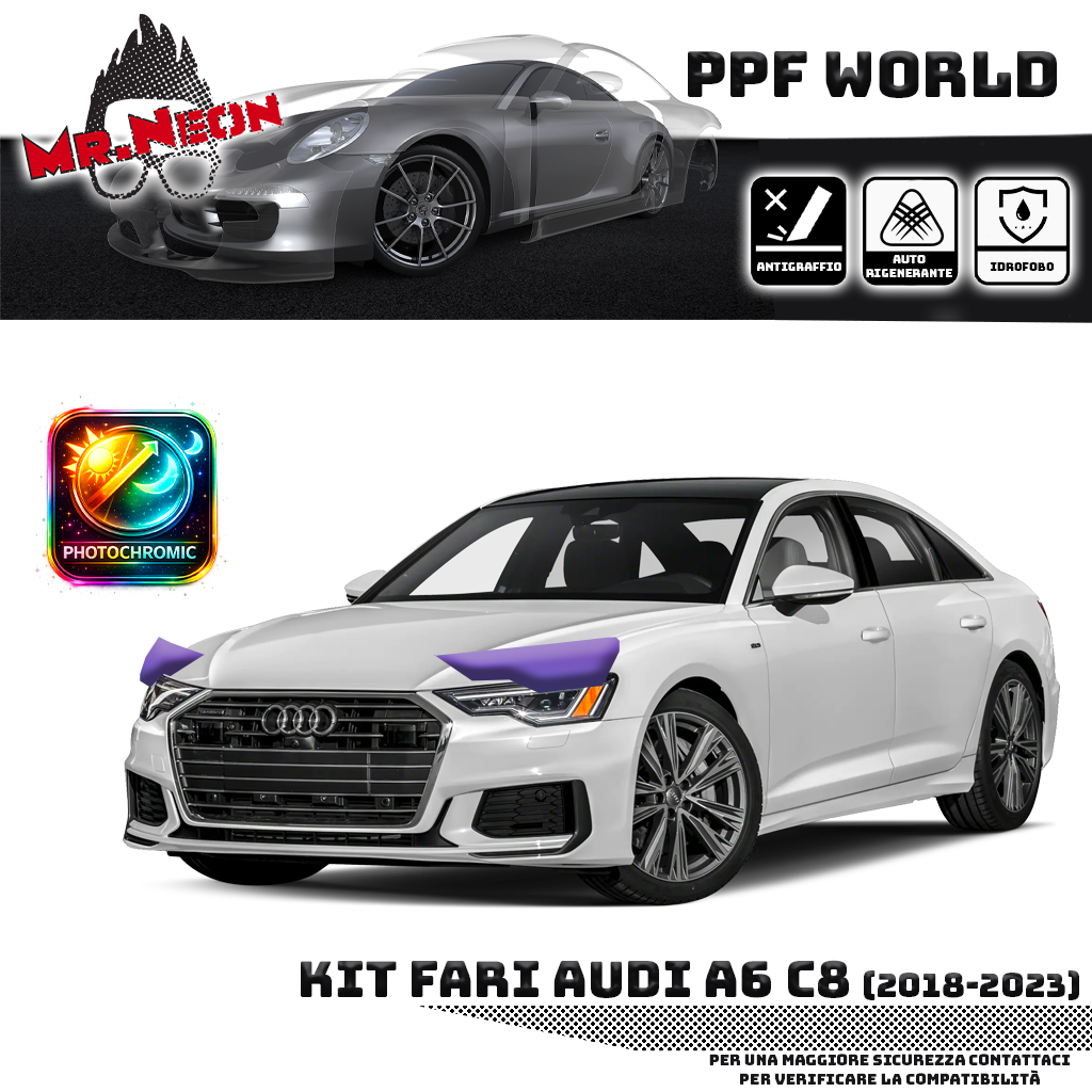 Kit Pellicola Protettiva Fari Audi A6 C8 (2018–2023) – PPF Trasparente o Fotocromatico Pretagliato