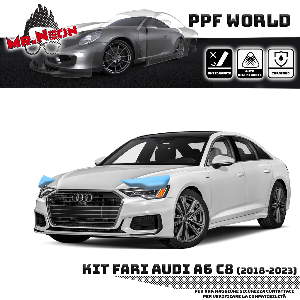 Kit Pellicola Protettiva Fari Audi A6 C8 (2018–2023) – PPF Trasparente o Fotocromatico Pretagliato