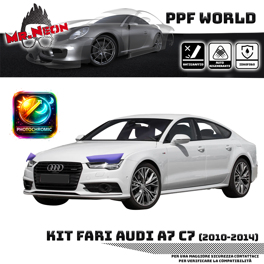 Kit Pellicola Protettiva Fari Audi A7 C7 2010-2014 – PPF Trasparente o Fotocromatico Pretagliato