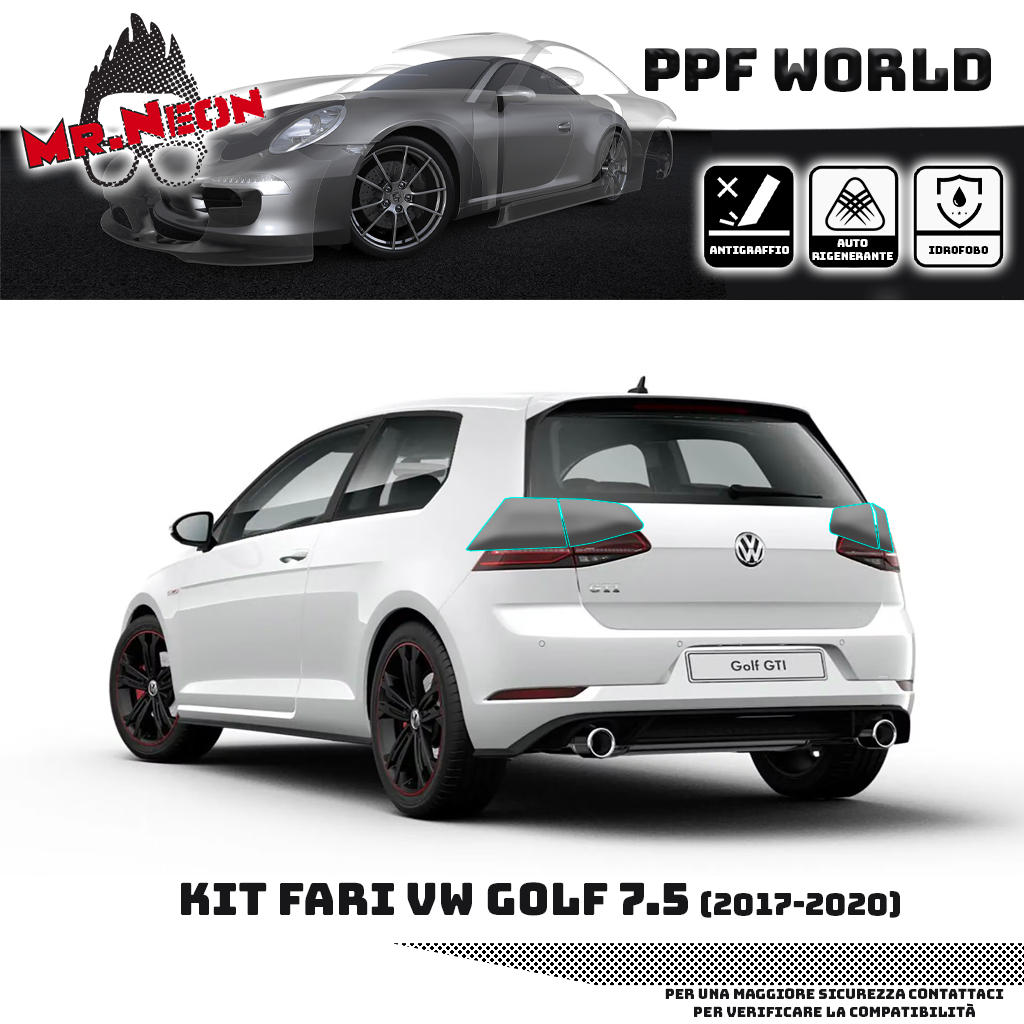 Kit PPF Fari Posteriori Volkswagen Golf GTI 7.5 2017-2020 – Chiaro, Intermedio, Scuro o Fotocromatico Pretagliato