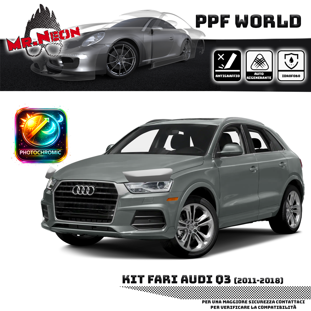 Kit Pellicola Protettiva Fari Audi Q3 8U 2011-2018 – PPF Trasparente o Fotocromatico Pretagliato