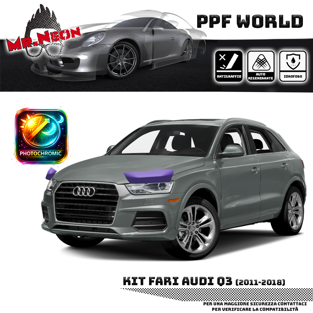 Kit Pellicola Protettiva Fari Audi Q3 8U 2011-2018 – PPF Trasparente o Fotocromatico Pretagliato