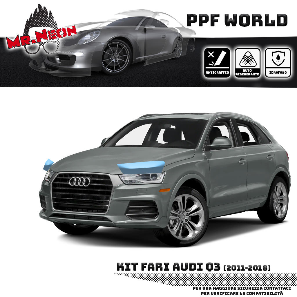 Kit Pellicola Protettiva Fari Audi Q3 8U 2011-2018 – PPF Trasparente o Fotocromatico Pretagliato