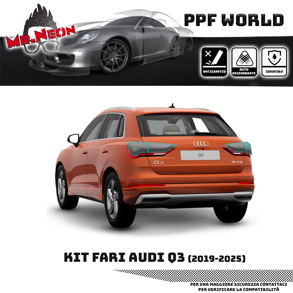 Kit PPF Fari Posteriori Audi Q3 2019-2025 – Chiaro, Intermedio o Scuro Pretagliato