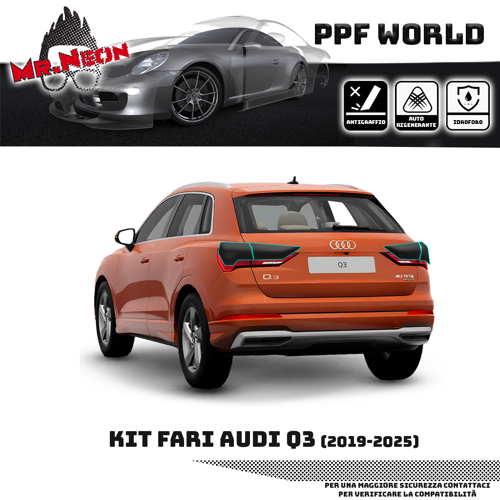 Kit PPF Fari Posteriori Audi Q3 2019-2025 – Chiaro, Intermedio o Scuro Pretagliato